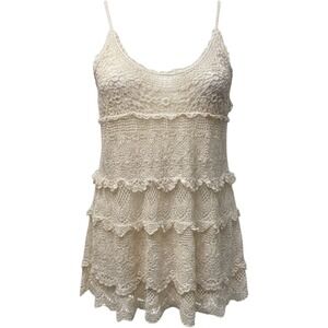 Solitaire by Ravi Khosla Womens Cream Crochet Tiered Ruffle Cotton Tank Top M